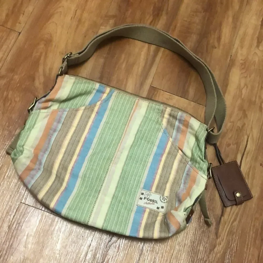 Fossil Multicolored Stripe Canvas Hobo Shoulder Bag Purse
